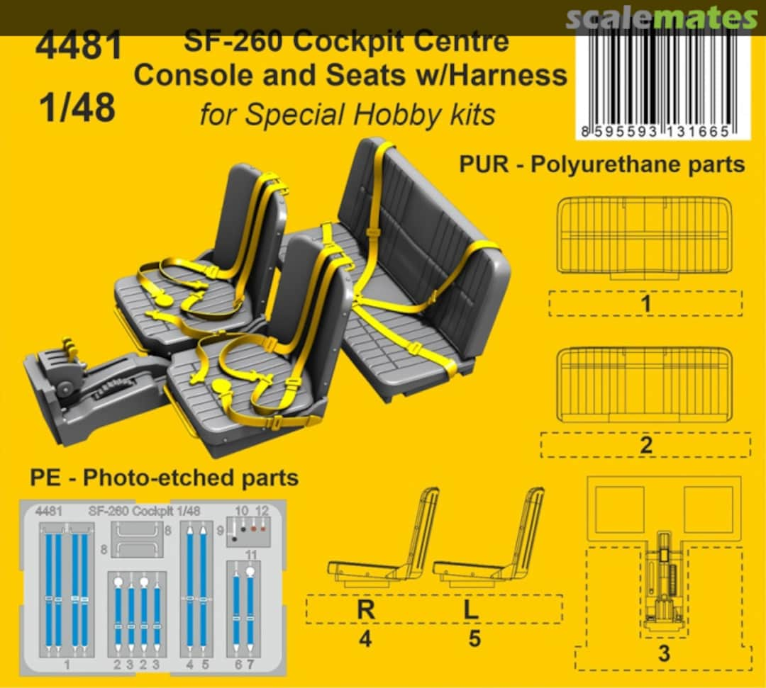 Boxart SF-260 Cockpit Centre Console and Seats w/Harness 4481 CMK