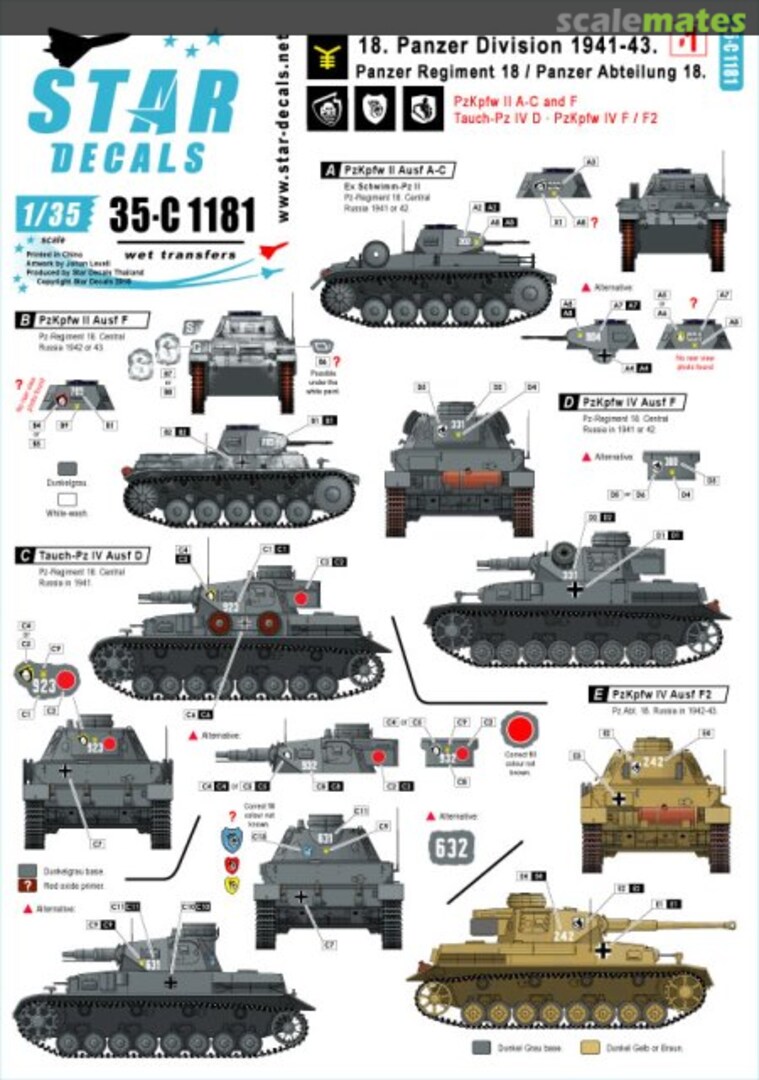 Boxart 18. Panzer Division 1941-43 # 1. 35-C1181 Star Decals