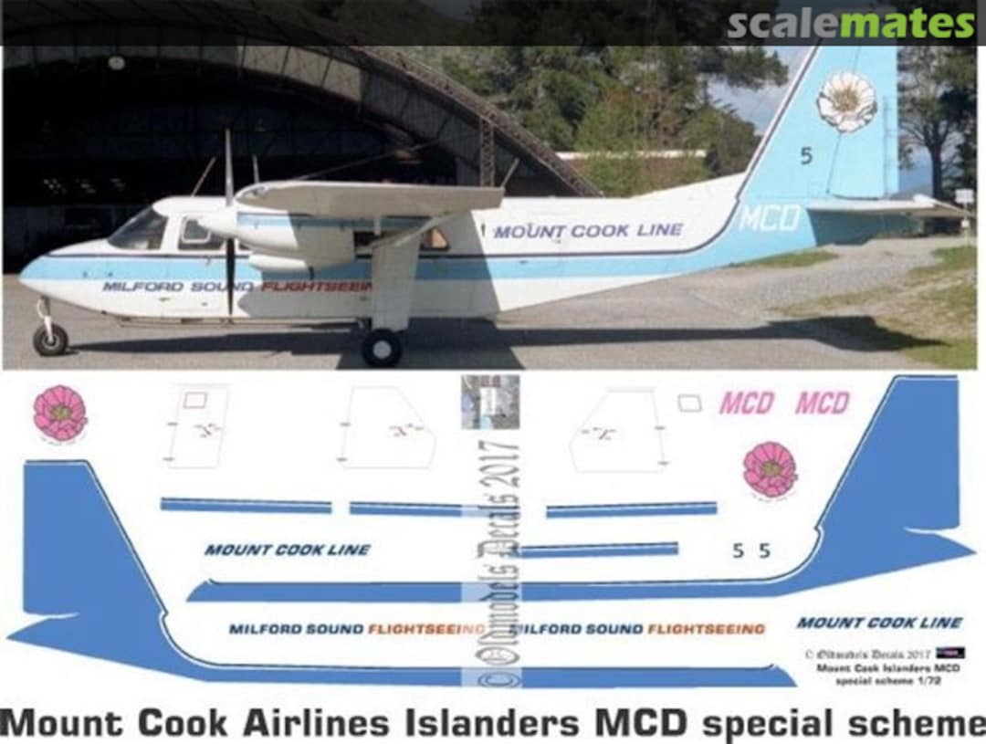 Boxart Islander - Mt Cook MCD special scheme OMD1178 Oldmodels Decals