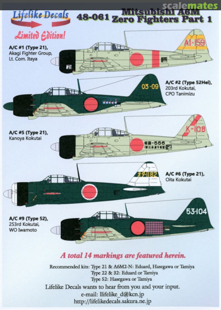 Boxart Mitsubishi A6M Zero Fighters Part 1 48-061 Lifelike Decals