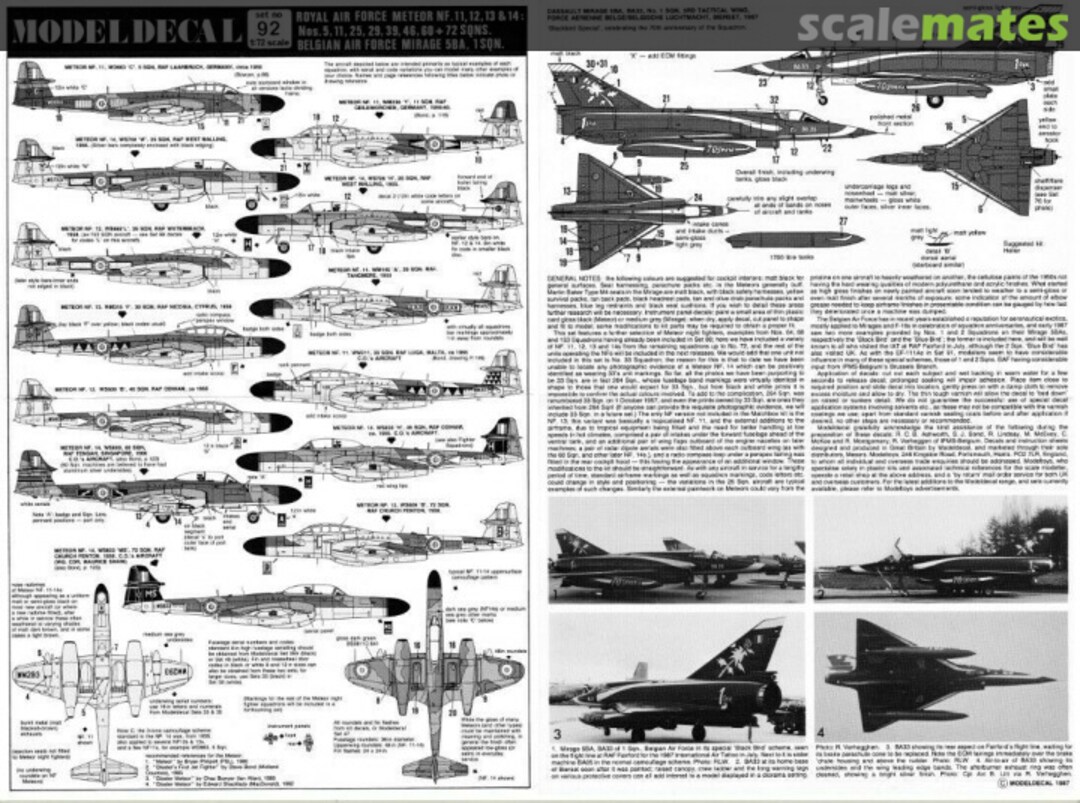 Contents Royal Air Force Meteor NF.11, 12, 13 & 14: Nos. 5, 11, 25, 29, 39, 46, 60 + 72 Sqns. | Belgian Air Force Mirage 5BA, 1 Sqn. 92 Modeldecal