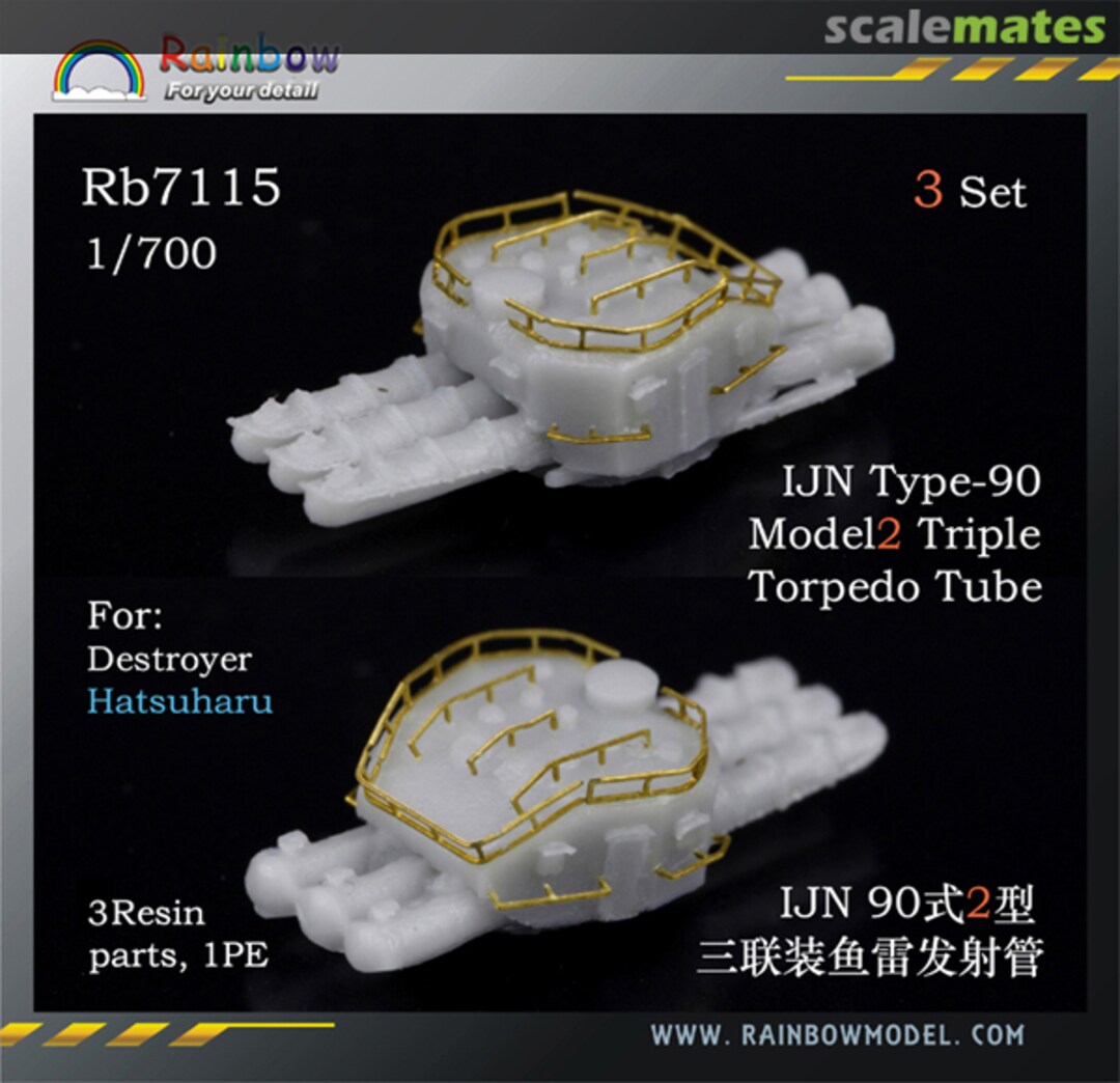 Boxart IJN Type-90 Model 2 Triple Torpedo Tubes for Destroyer Hatsuharu (3 Sets, Resin+PE) Rb7115 Rainbow