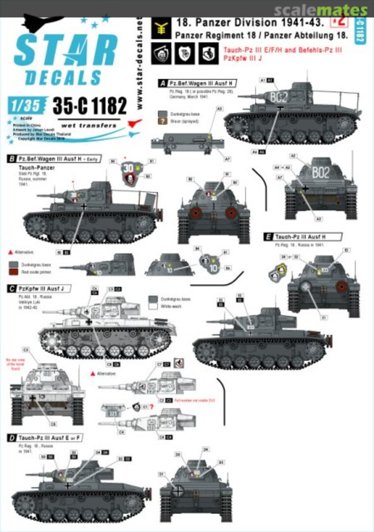 Boxart 18. Panzer Division # 2. 35-C1182 Star Decals