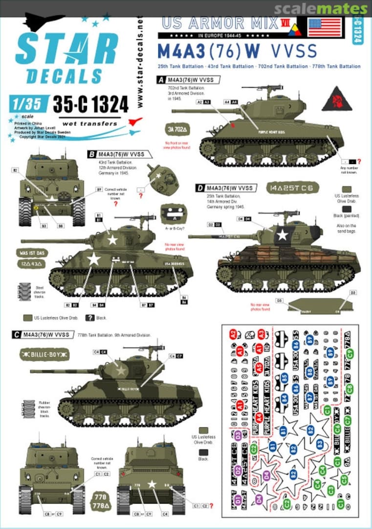 Boxart M4A3 (76) W Sherman 35-C1324 Star Decals