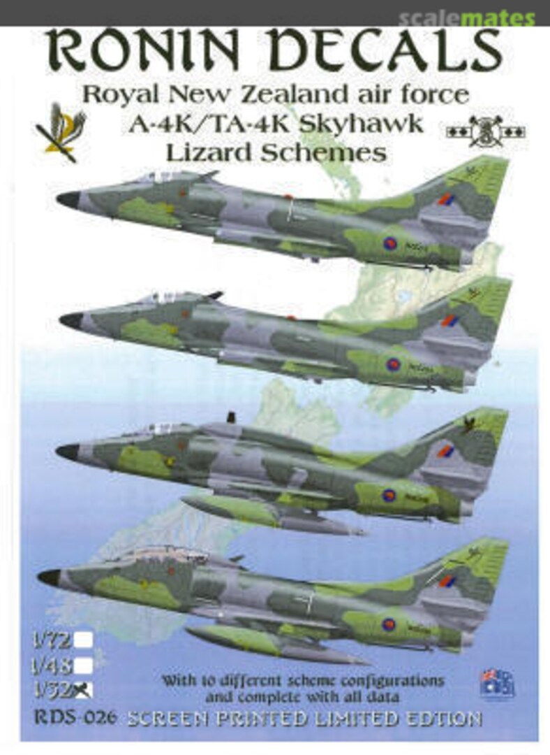 Boxart Royal NZ Air Force A-4K/TA-4K Skyhawk Lizard Schemes RDS-026 Ronin Decals