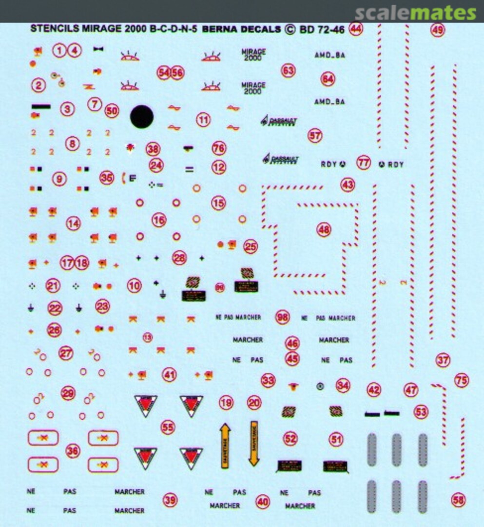 Boxart Stencils Mirage 2000 B-C-D-N-5 BD 72-46 Berna Decals