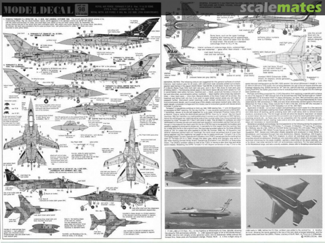 Contents Royal Air Force: Tornado F.2/F.3, Jaguar GR.1A. ; Royal Neth. Air Force: F-16A 98 Modeldecal