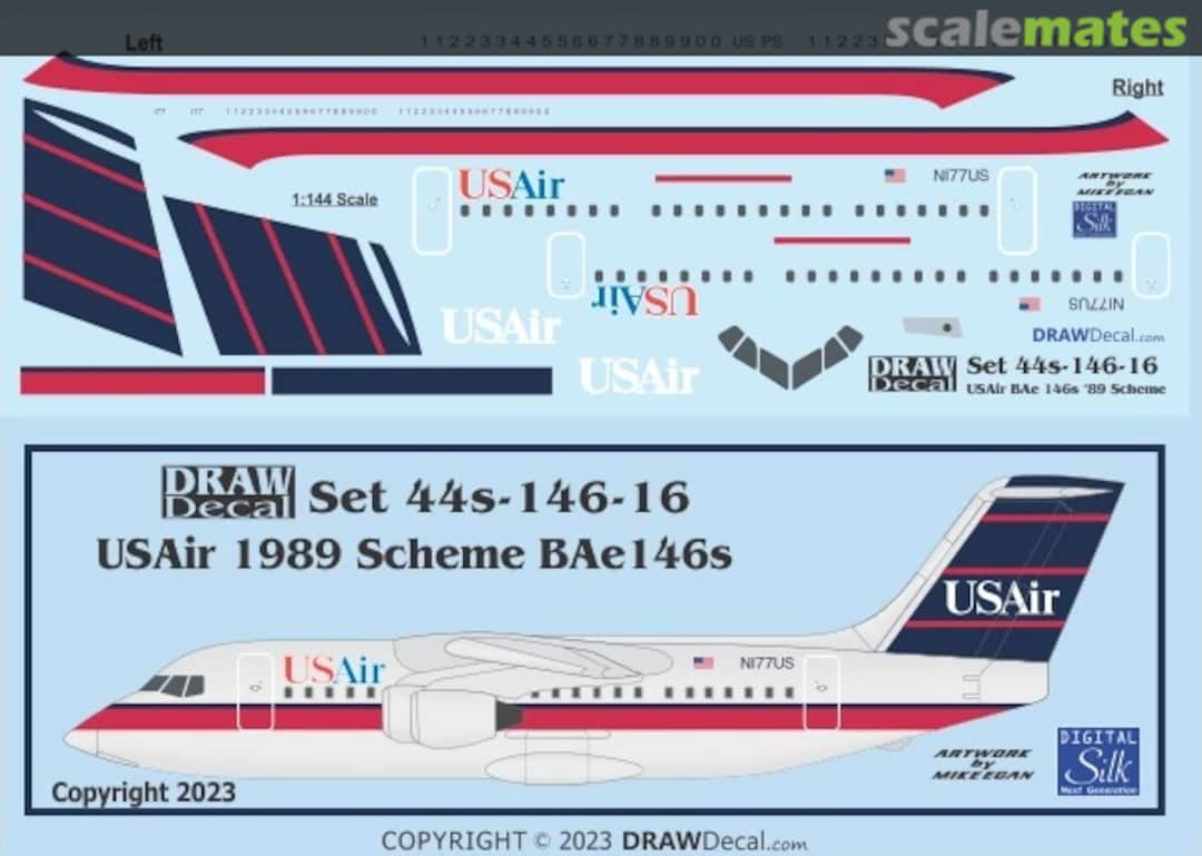 Boxart USAir BAe146-200 ’89 Scheme 44-146-16 Draw Decal