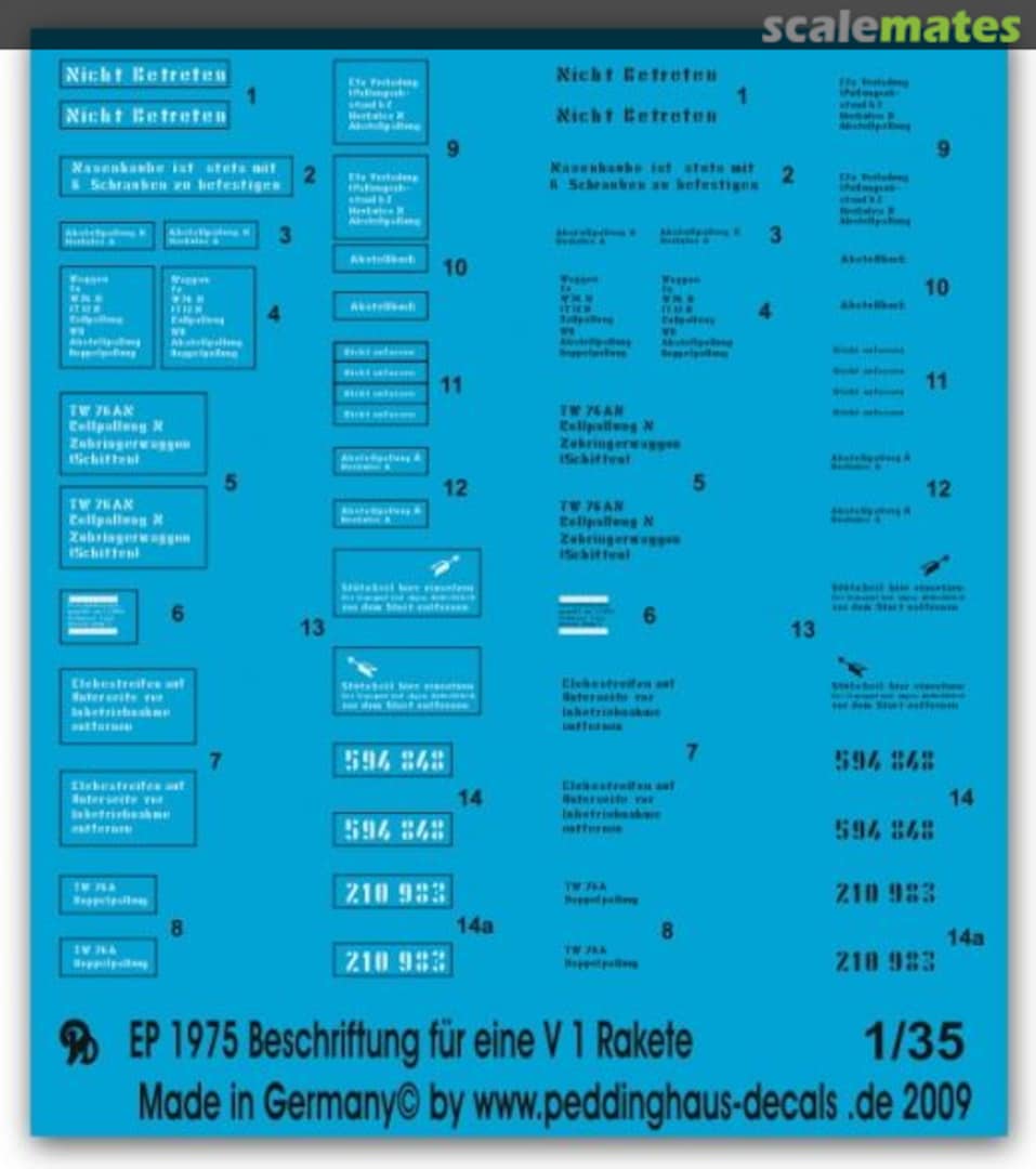 Boxart V1 flying bomb markings EP 1975 Peddinghaus-Decals
