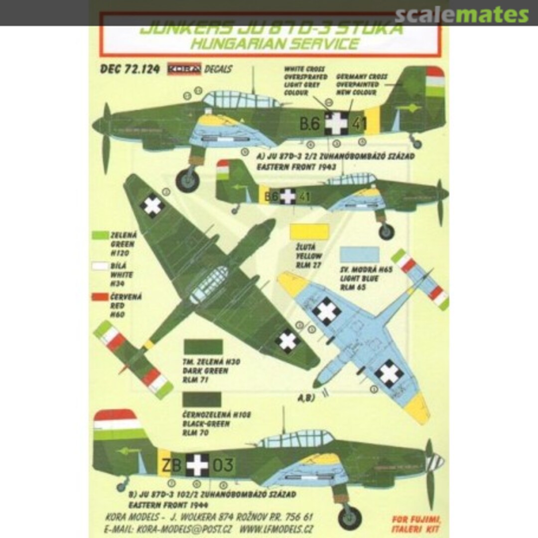 Boxart Junkers JU 87 D-3 STUKA DEC72.124 Kora Models