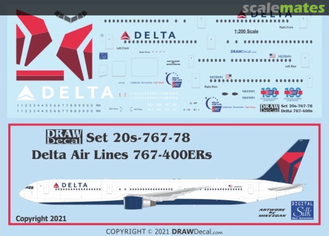 Boxart Delta Air Lines 767-400ERs 20-767-78 Draw Decal