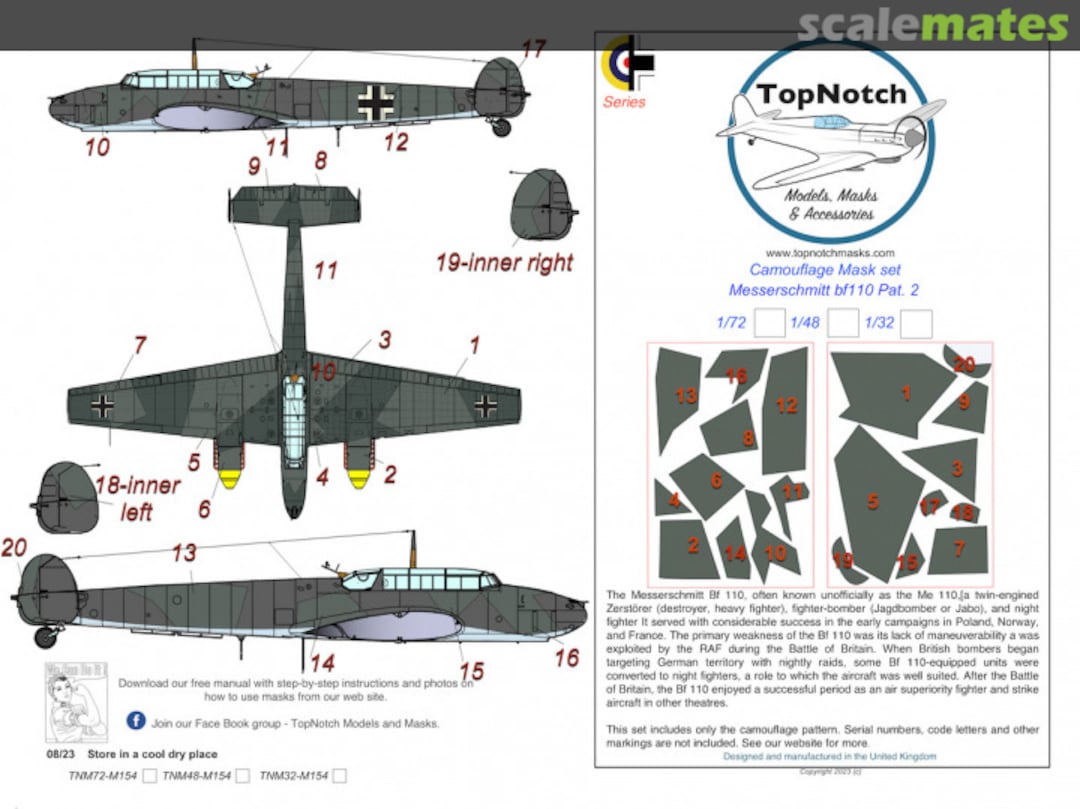 Boxart Messerschmitt Bf-110 pattern 2 TNM72-M154 TopNotch