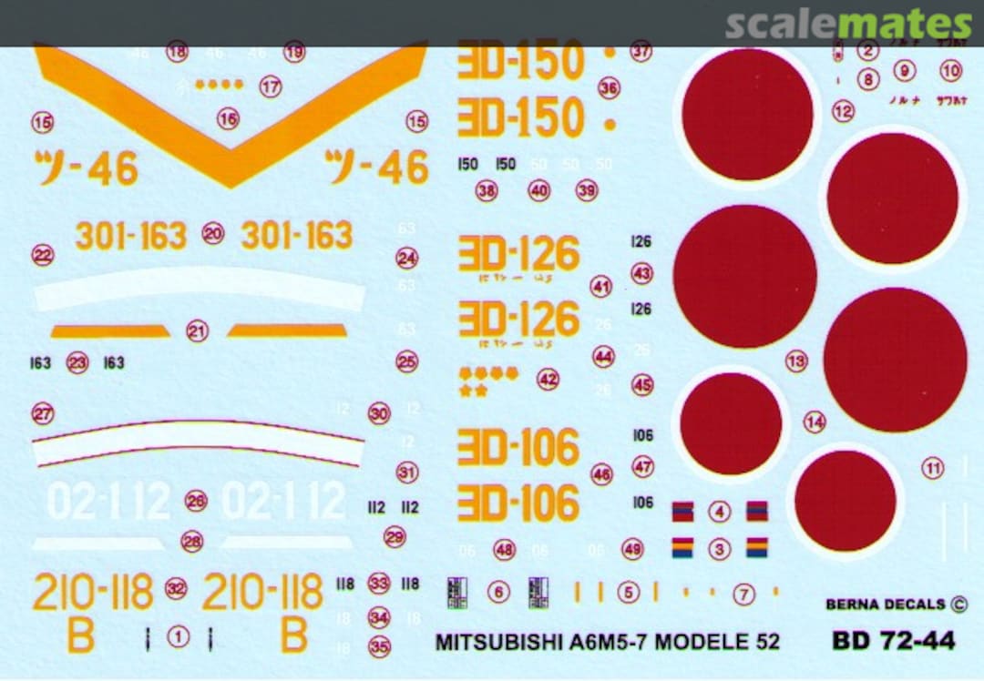 Boxart Mitsubishi A6M Zero 5-7 Model 52-63 BD 72-44 Berna Decals