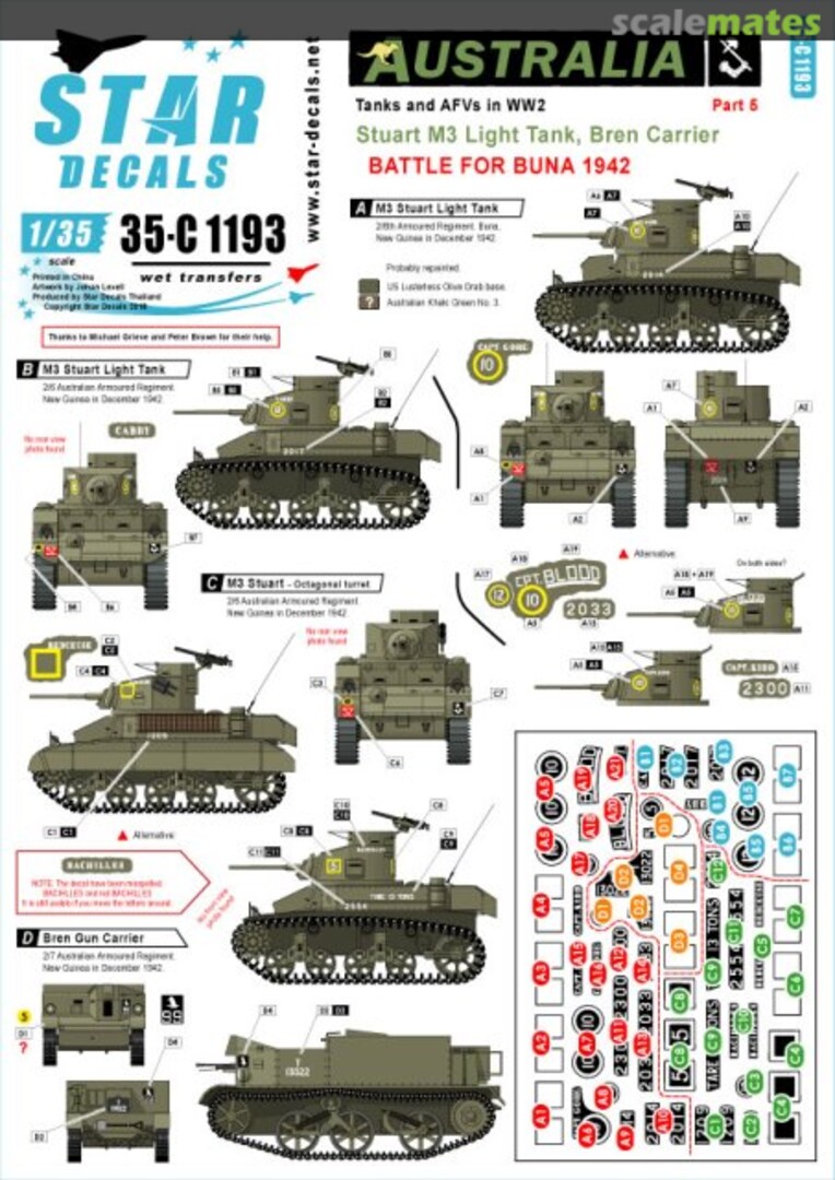 Boxart Australia Tanks and AFVs in WW2 Part 5 35-C 1193 Star Decals