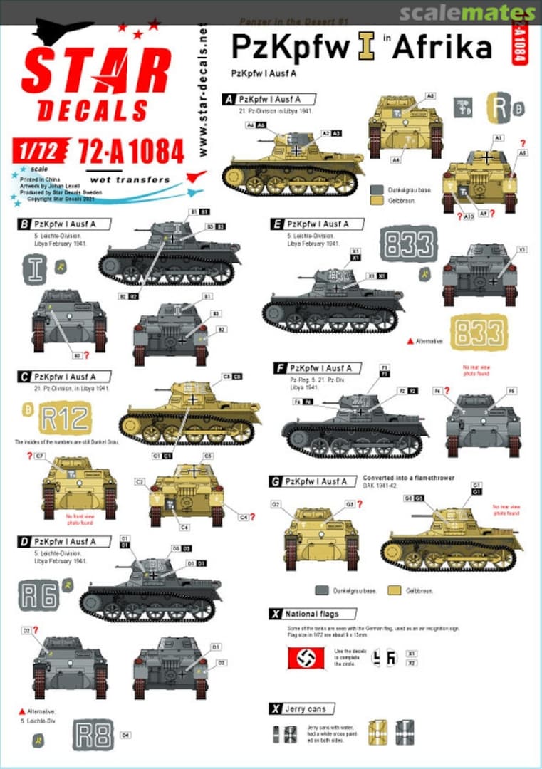 Boxart PzKpfw I Ausf A in Northern Africa 72-A1084 Star Decals