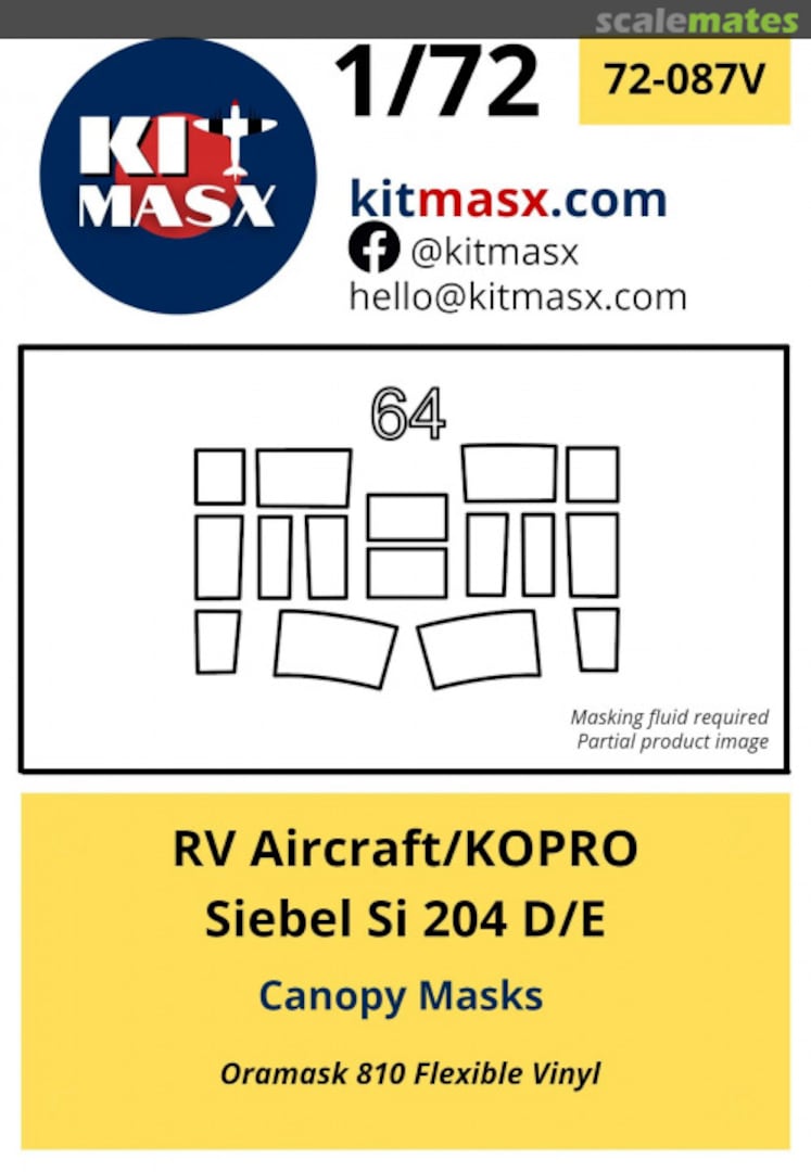 Boxart Siebel Si 204 D/E Canopy Masks 72-087V Kit Masx