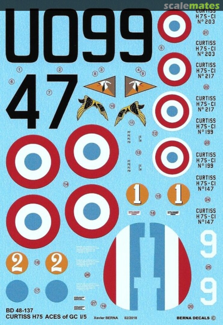 Boxart Curtiss H-75 Aces of GC I/5 BD 48-137 Berna Decals