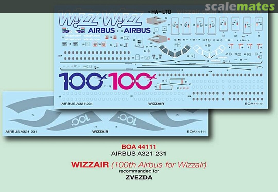 Boxart Airbus A-321-231 Wizzair 100th Airbus decals 144111 BOA Decals