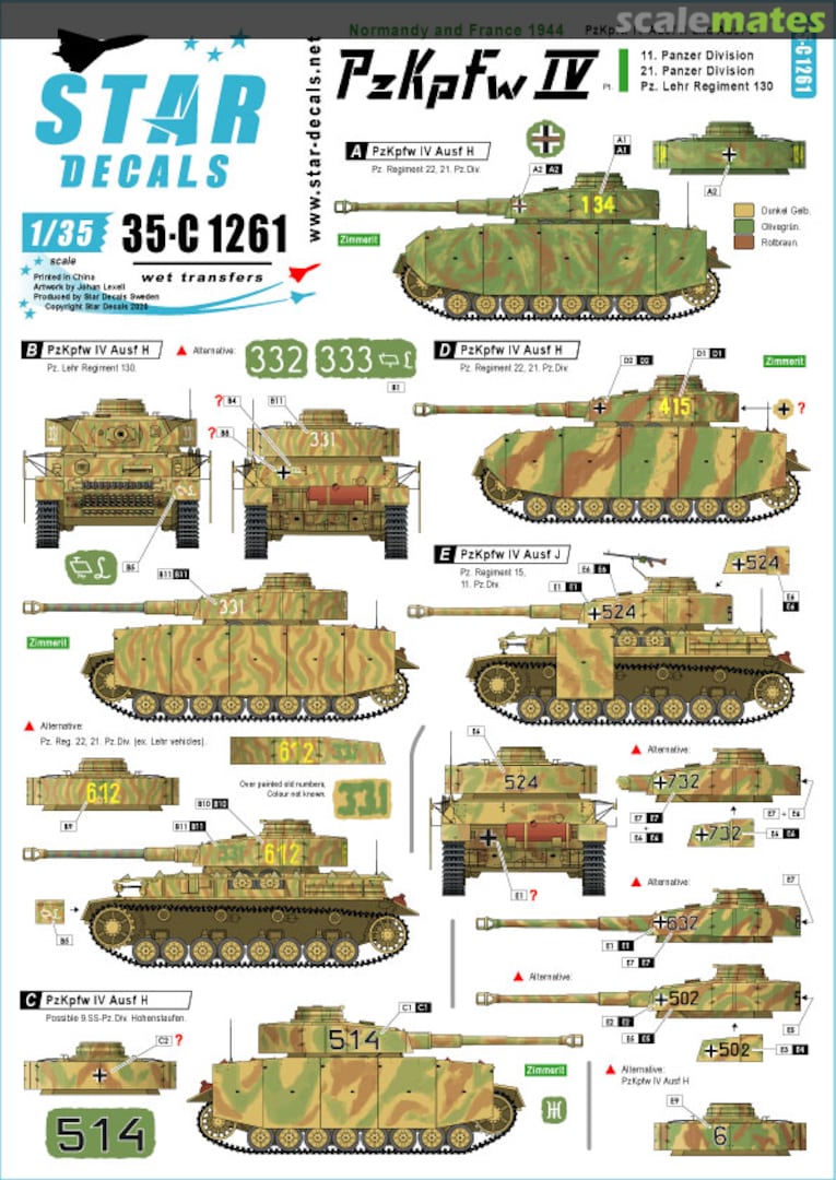 Boxart PzKpfw IV in Normandy # 1 35-C1261 Star Decals