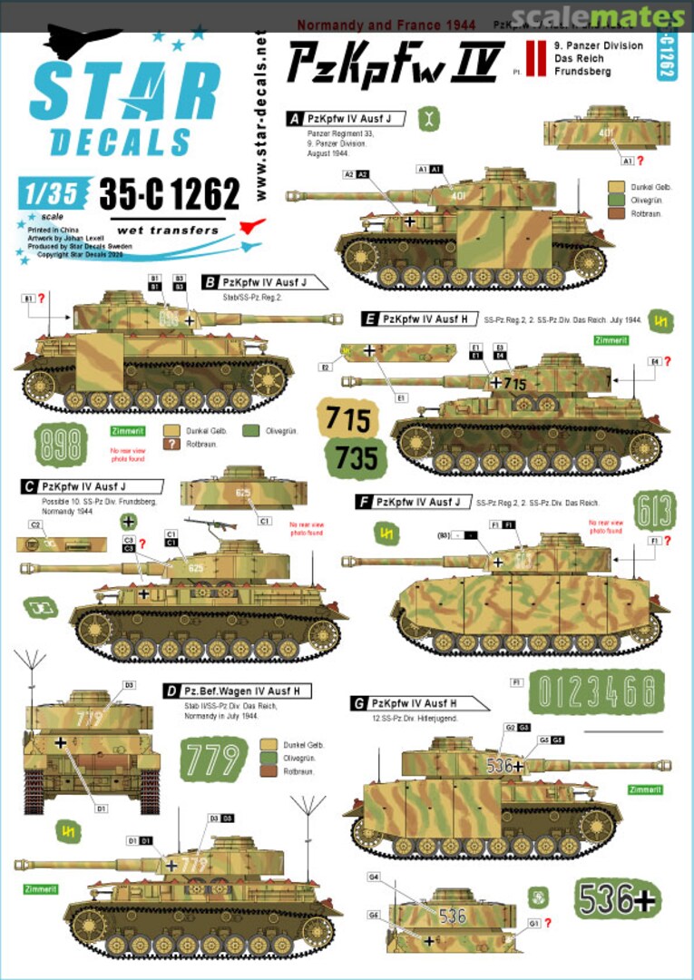 Boxart PzKpfw IV in Normandy # 2 35-C1262 Star Decals