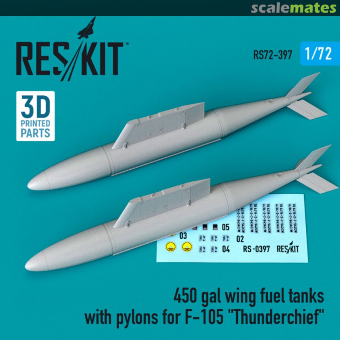 Boxart 450 gal wing fuel tanks with pylons for F-105 "Thunderchief" RS72-397 ResKit