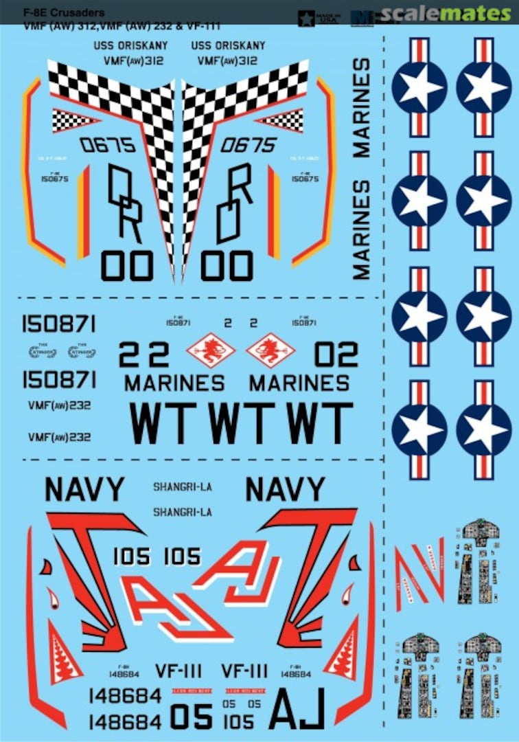 Boxart Vought F-8E Crusaders VMF (AW) 312, VMF (AW) 232 & VF-111 AC72-0054 Microscale