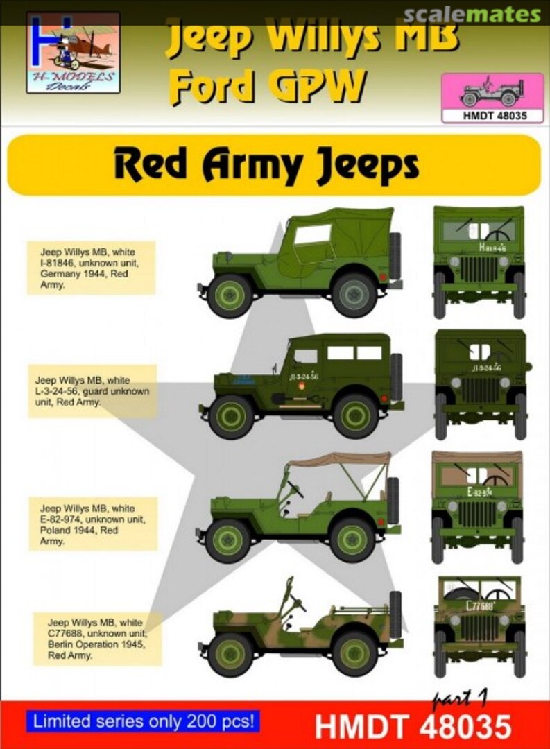 Boxart Willys Jeep MB/Ford GPW: Red Army Part 1 HMDT48035 H-Models Decals