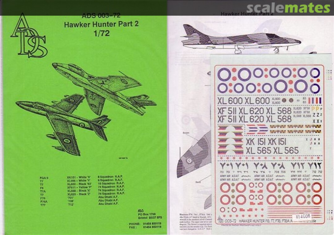 Boxart Hawker Hunter Part 2 ADS 003-72 ADS Decals