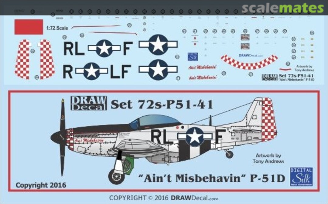 Boxart P-51D “Ain’t Misbehavin” 72-P51-41 Draw Decal