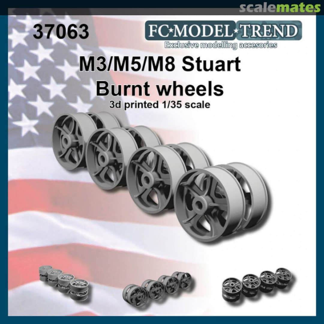 Boxart M3 / M5 / M8 Stuart burnt wheels 37063 FC Model Trend