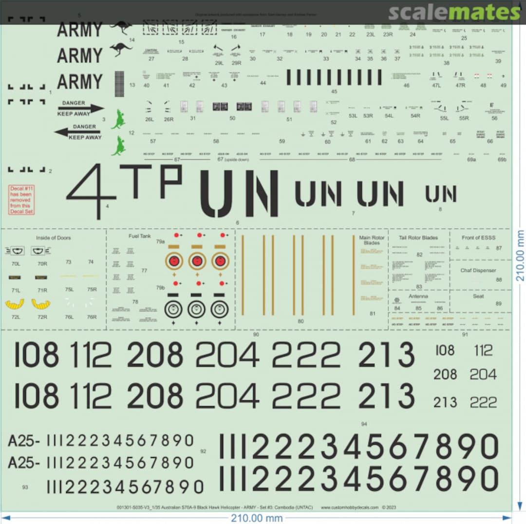 Boxart ADF ARMY S70A-9 Black Hawk Helicopter - Cambodia (UNTAC) 001301-S035-V3 Custom Hobby Decals