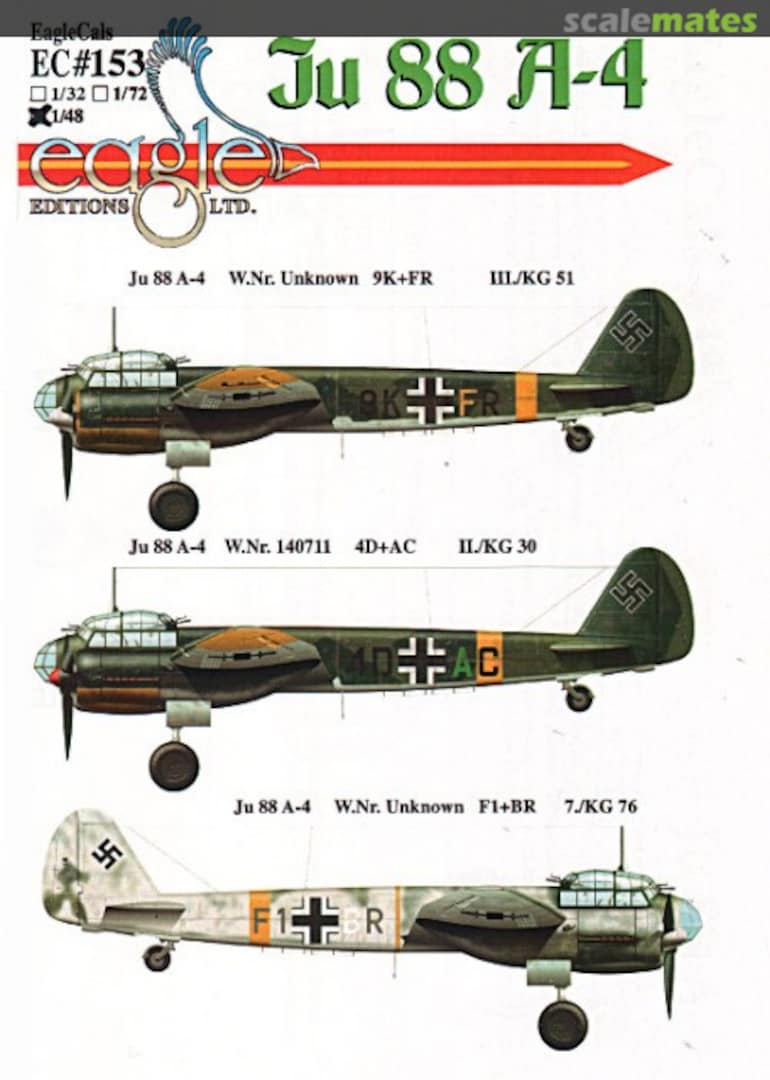 Boxart Ju 88 A-4 EagleCals EC72-153 Eagle Editions