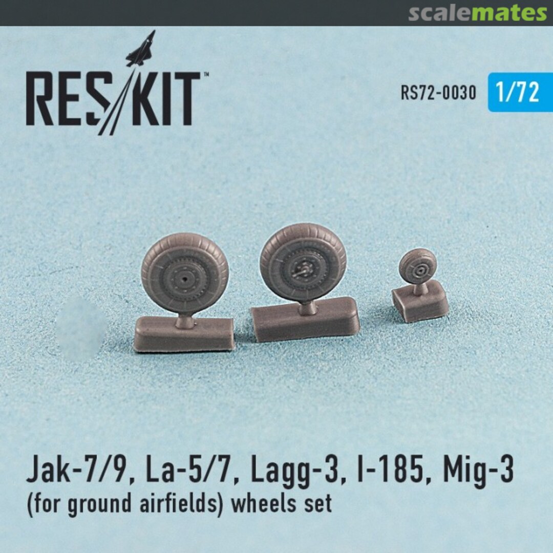 Boxart Jak-7/9, La-5/7, Lagg-3, I-185, Mig-3 (for ground airfields) wheels set RS72-0030 ResKit