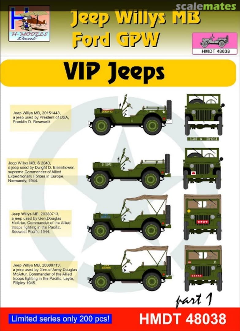 Boxart Willys Jeep MB/Ford GPW: VIP Jeeps Part 1 HMDT48038 H-Models Decals