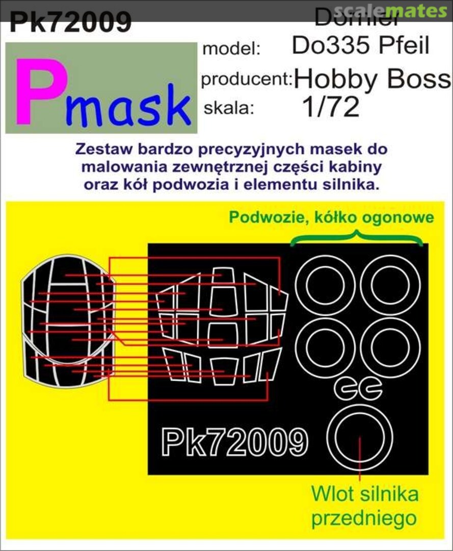 Boxart Do 335 Pfeil - canopy and wheel masks PK72009 Pmask