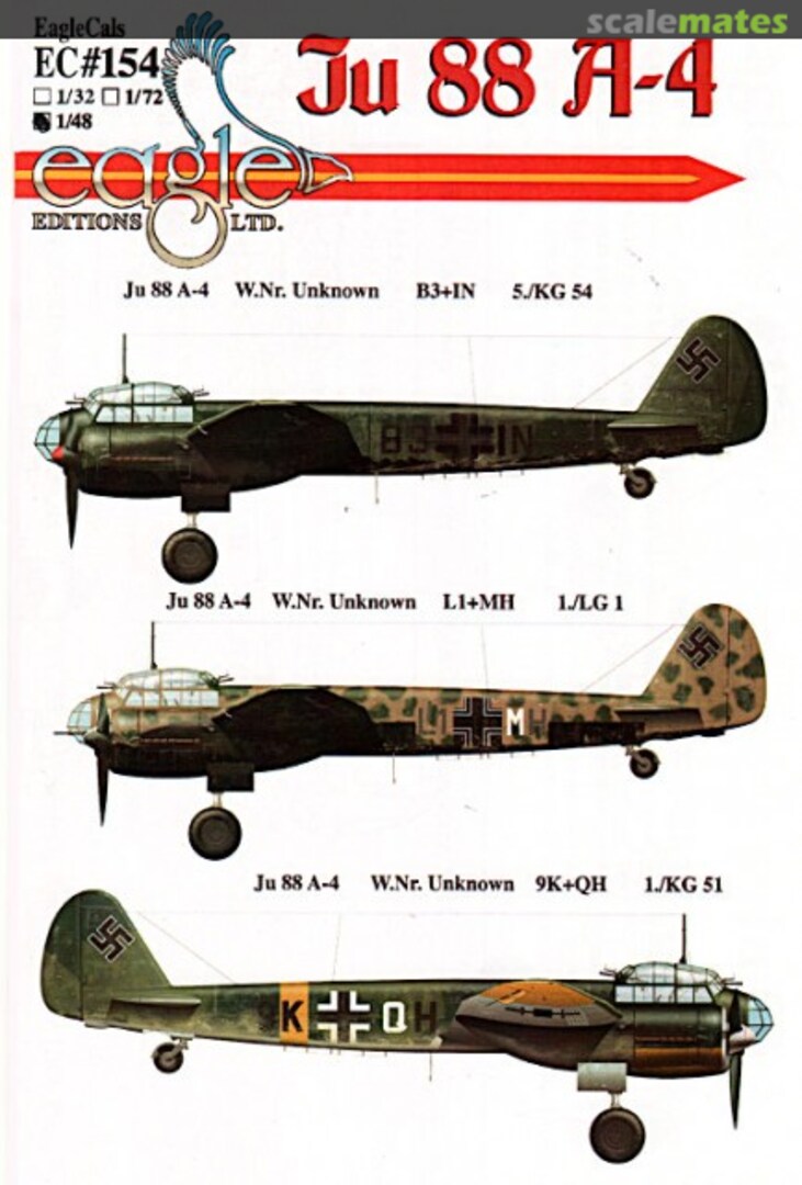 Boxart Ju 88 A-4 EagleCals EC72-154 Eagle Editions