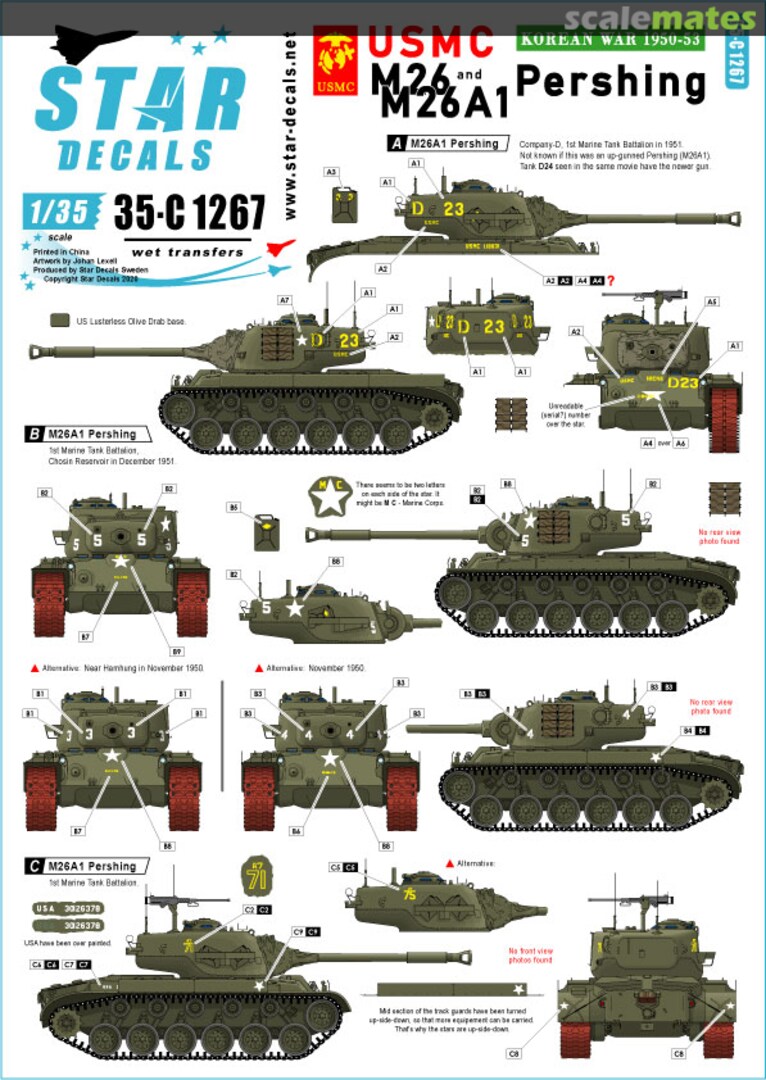 Boxart USMC M26/ M26A1 Pershing 35-C1267 Star Decals