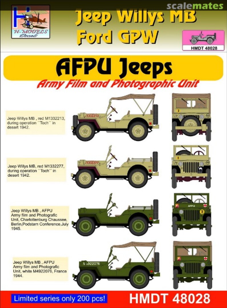 Boxart Willys Jeep MB/Ford GPW: AFPU Jeeps HMDT48028 H-Models Decals