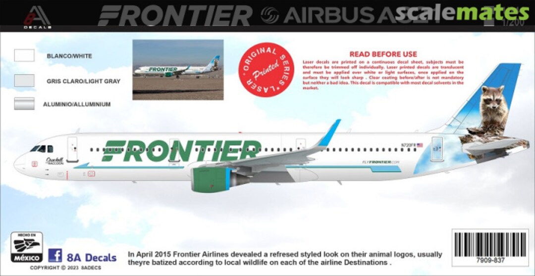 Boxart Frontier Airbus A321 Crocket the Racoon 7909-837-200 8aDecs