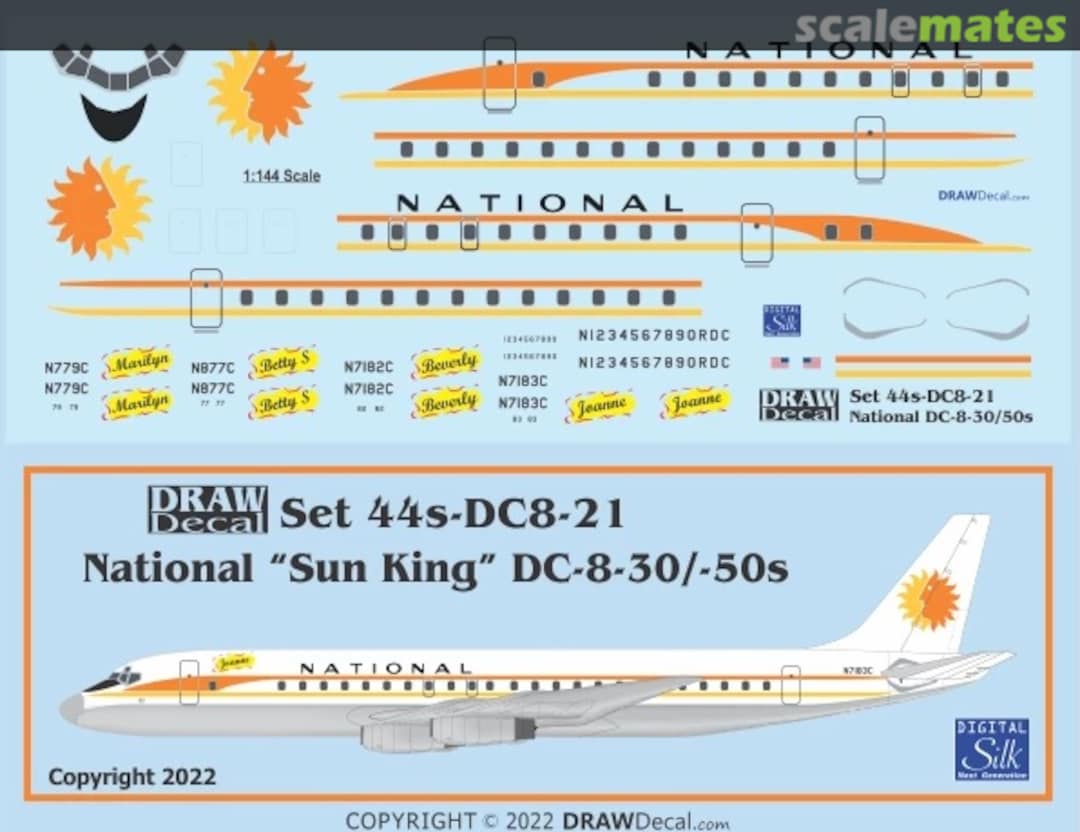 Boxart National “Sun King” DC-8-30 / -50s 44-DC8-21 Draw Decal