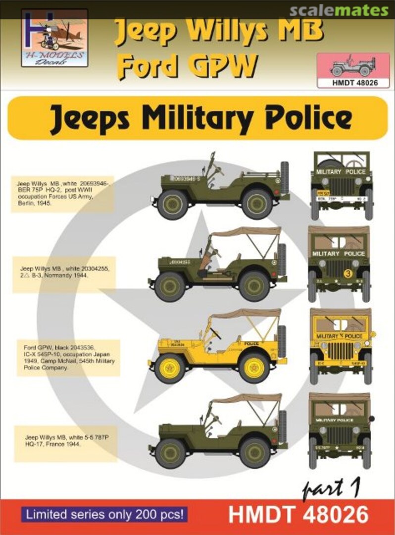 Boxart Willys Jeep MB/Ford GPW: Military Police Part 1 HMDT48026 H-Models Decals