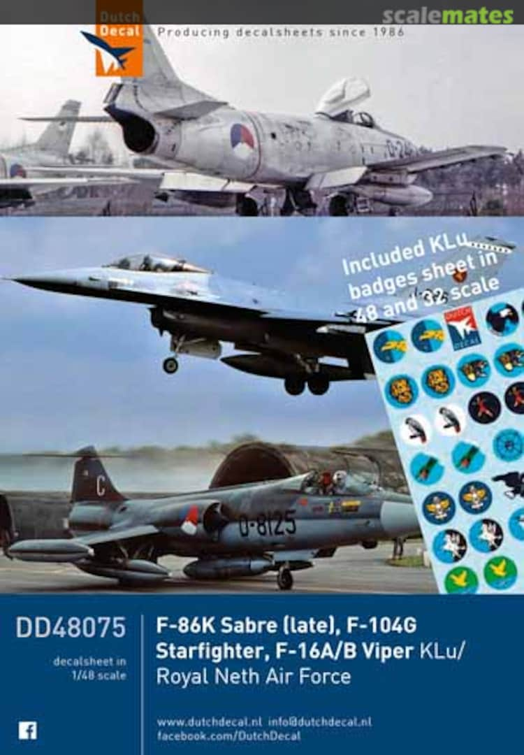 Boxart North-American F-86K Sabre (late), Lockheed F-104G Starfighter, F-16A/B Viper KLu/Royal Netherlands Air Force DD48075 Dutch Decal