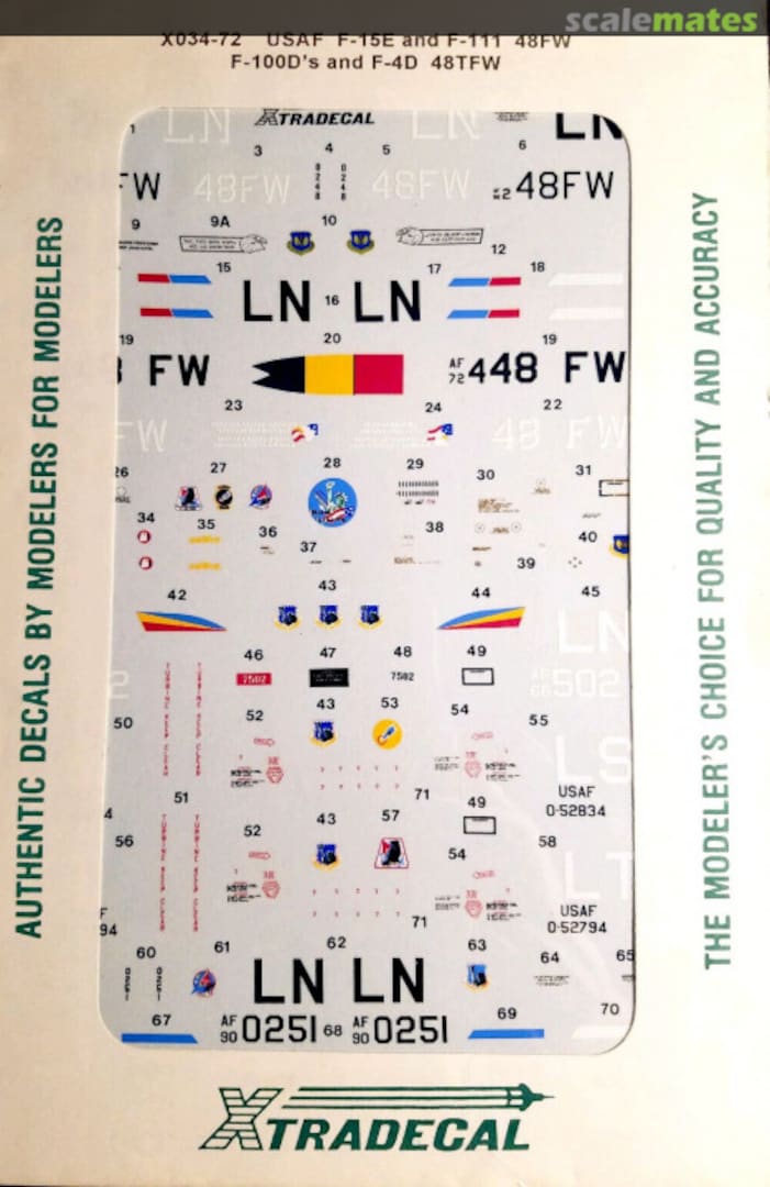 Boxart USAF F-15E and F-111 48FW, F-100D's and F-4D 48TFW X034-72 Xtradecal