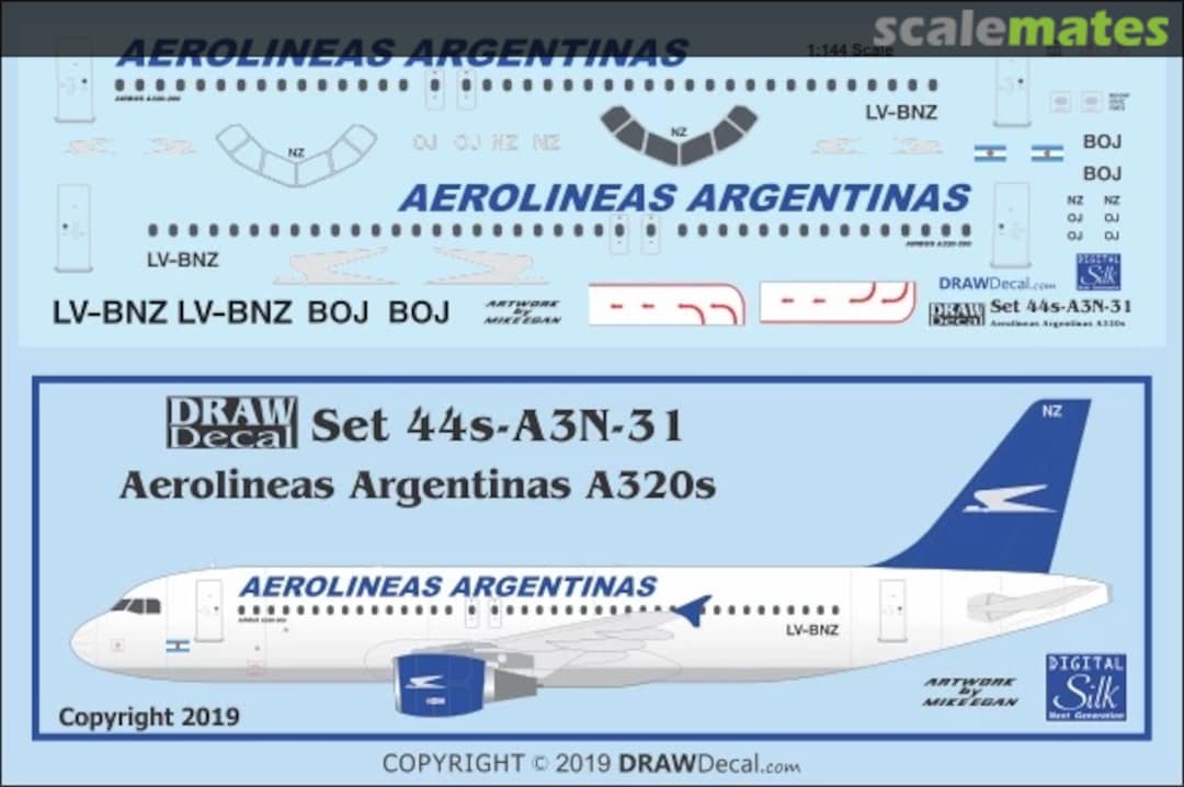 Boxart Aerolineas Argentinas A320s 44-A3N-31 Draw Decal