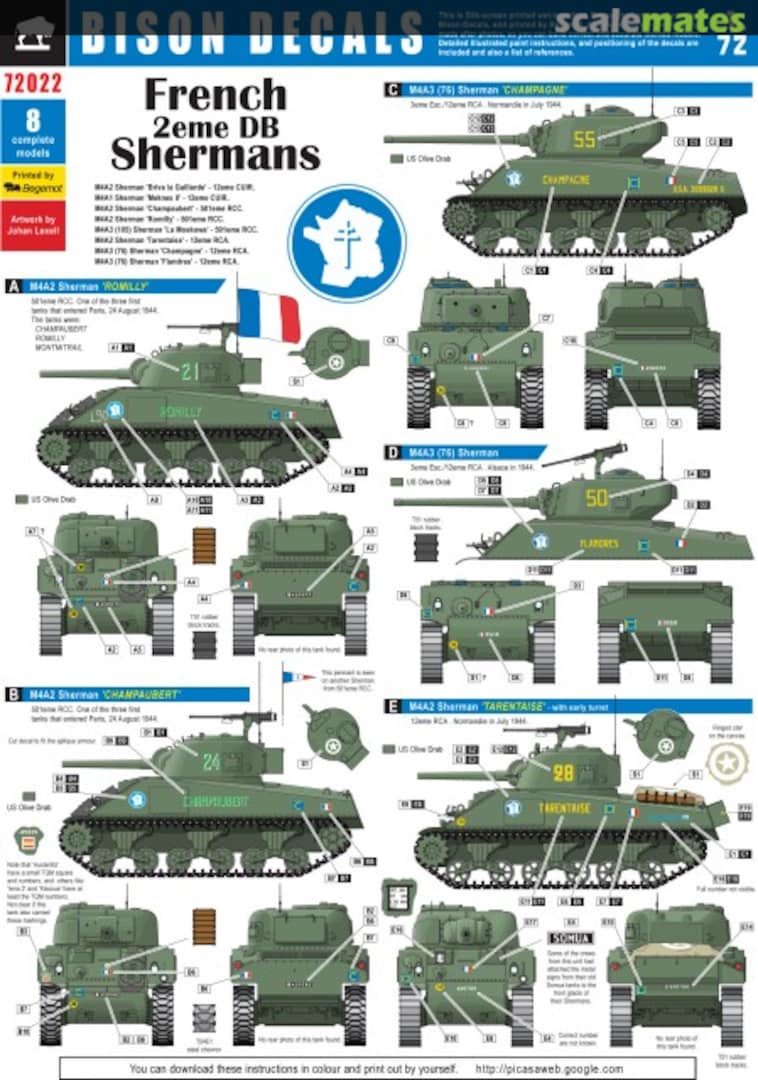 Boxart French 2eme DB Shermans 72022 Bison Decals