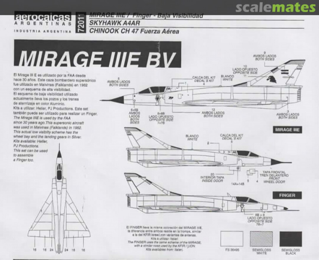 Boxart Argentina: Mirage IIIE, Finger, A-4AR Skyhawk , CH-47 Chinook 72011 Aerocalcas Argentinas