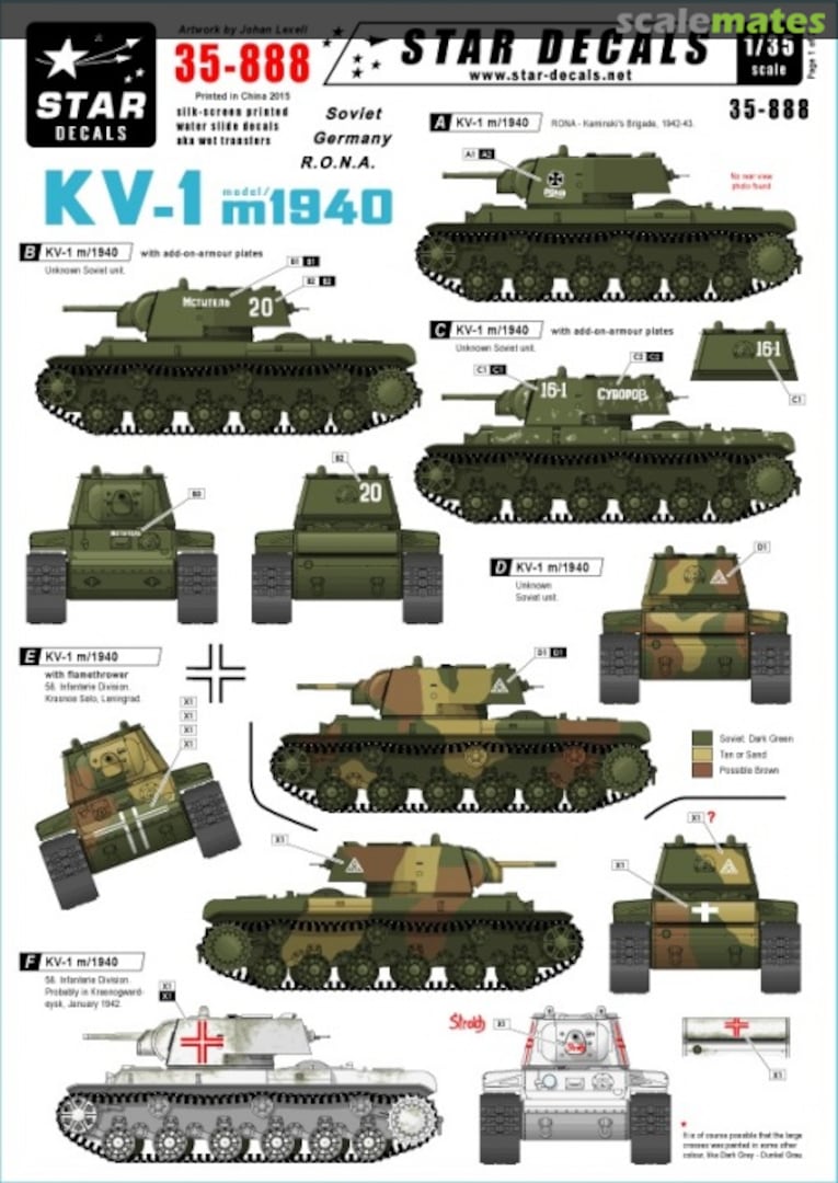 Boxart KV-1 Model 1940 35-888 Star Decals