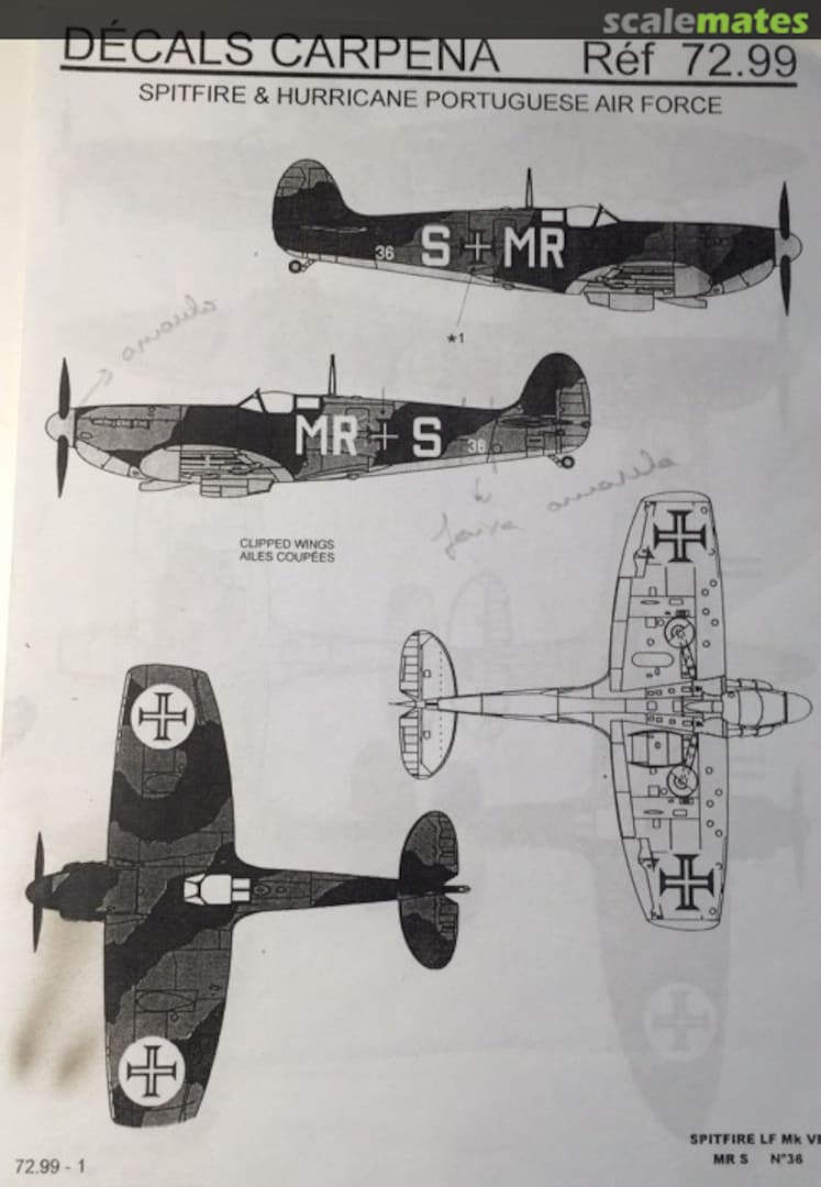 Boxart Spitfire & Hurricane Portuguese Air Force 72.99 Carpena