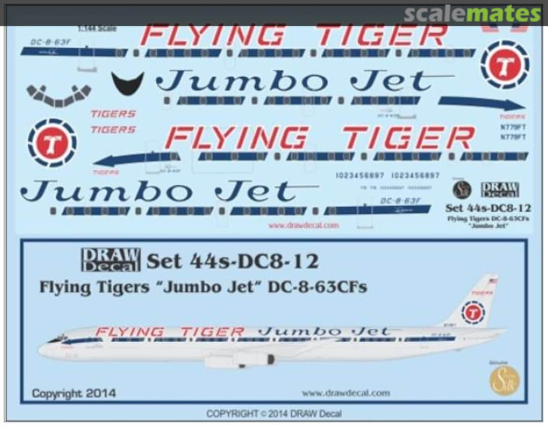 Boxart Douglas DC-8-63F Flying Tiger "Jumbo Jet" 44s-DC8-12 Draw Decal