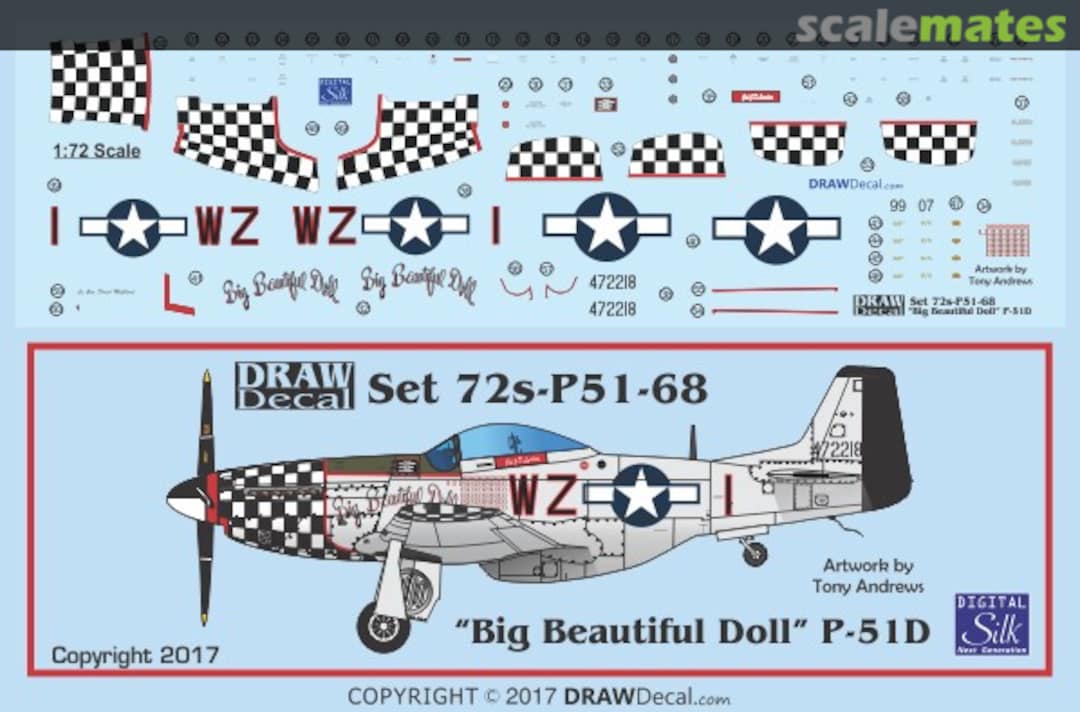 Boxart “Big Beautiful Doll” P-51D 72-P51-68 Draw Decal